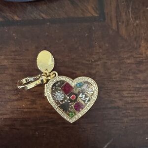 Gold Heart Charm with Multicolor Gemstones
